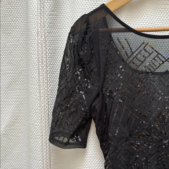 White House Black Market Fitted Black Sequin Blouse - Picture 3 of 7